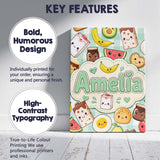 Personalised Name Cute Kawaii Breakfast Custom  Modern Room Accent Elegant Feature Canvas Wall Art Print Decor Picture Ready to Hang