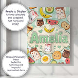 Personalised Name Cute Kawaii Breakfast Custom  Modern Room Accent Elegant Feature Canvas Wall Art Print Decor Picture Ready to Hang