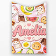 Cute Kawaii Breakfast Food Characters on Pink Check Background  Personalised Custom Name Super Soft Fleece Blanket Bed Sofa Throw