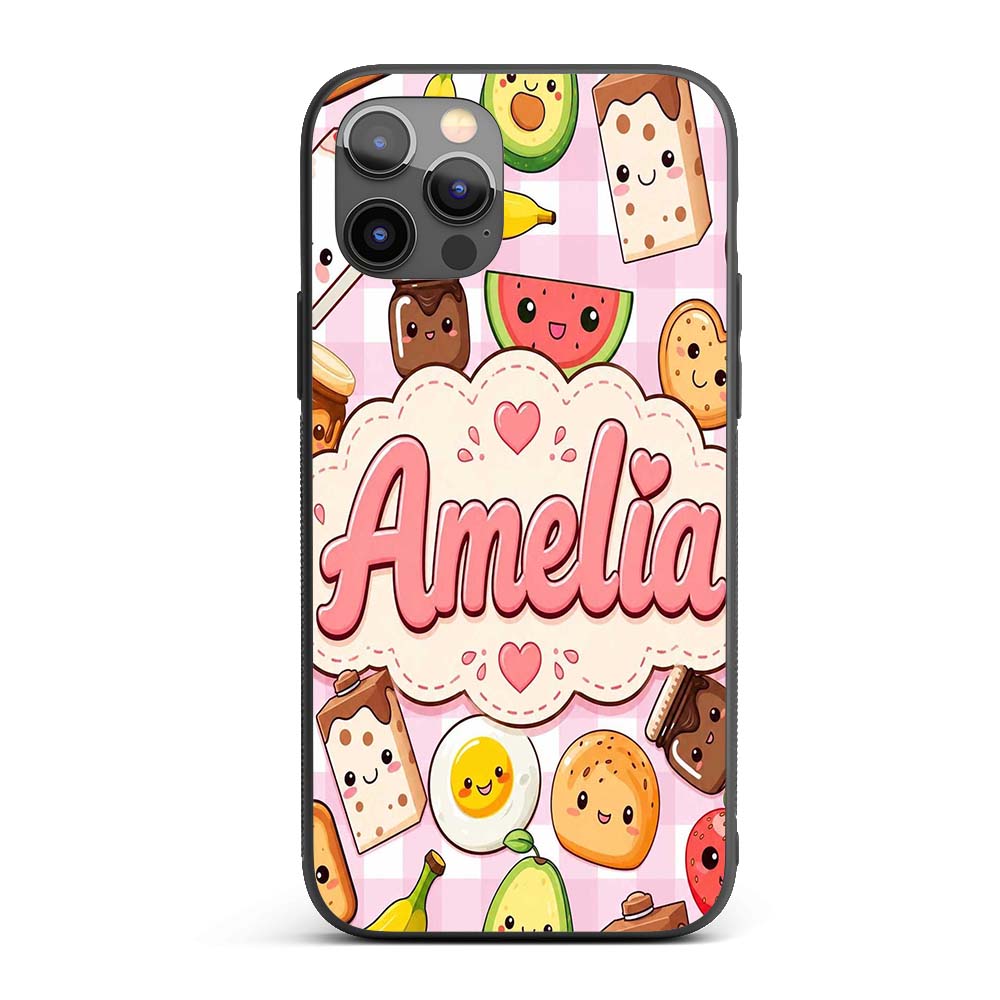 Cute Kawaii Breakfast Food Characters on Pink Custom Name Protective Phone Case Mobile Cover Durable Everyday Smartphone Shock Resistant