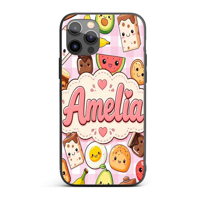Cute Kawaii Breakfast Food Characters on Pink Custom Name Protective Phone Case Mobile Cover Durable Everyday Smartphone Shock Resistant