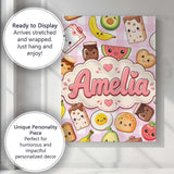 Personalised Name Cute Kawaii Breakfast Custom  Modern Room Accent Elegant Feature Canvas Wall Art Print Decor Picture Ready to Hang