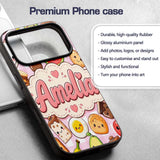 Cute Kawaii Breakfast Food Characters on Pink Custom Name Protective Phone Case Mobile Cover Durable Everyday Smartphone Shock Resistant