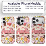 Cute Kawaii Breakfast Food Characters on Pink Custom Name Protective Phone Case Mobile Cover Durable Everyday Smartphone Shock Resistant