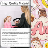 Cute Kawaii Breakfast Food Characters on Pink Check Background  Personalised Custom Name Super Soft Fleece Blanket Bed Sofa Throw