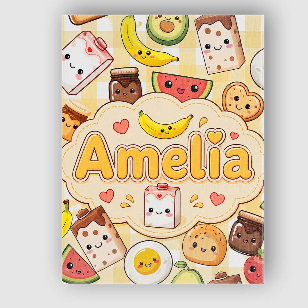 Personalised Name Kawaii Breakfast Food Custom  Modern Room Accent Elegant Feature Canvas Wall Art Print Decor Picture Ready to Hang