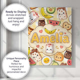 Personalised Name Kawaii Breakfast Food Custom  Modern Room Accent Elegant Feature Canvas Wall Art Print Decor Picture Ready to Hang