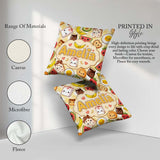 Custom Name Kawaii Breakfast Characters on Yellow Check Seamless Square Filled Cushion Throw Pillow Sofa Bed Home Decor Zip Washable UK Made