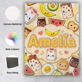 Personalised Name Kawaii Breakfast Food Custom  Modern Room Accent Elegant Feature Canvas Wall Art Print Decor Picture Ready to Hang