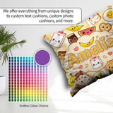 Custom Name Kawaii Breakfast Characters on Yellow Check Seamless Square Filled Cushion Throw Pillow Sofa Bed Home Decor Zip Washable UK Made