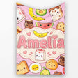 Cute Kawaii Breakfast Food Characters on Soft Pink Background  Personalised Custom Name Super Soft Fleece Blanket Bed Sofa Throw