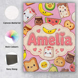 Personalised Name Cute Kawaii Breakfast Custom  Modern Room Accent Elegant Feature Canvas Wall Art Print Decor Picture Ready to Hang