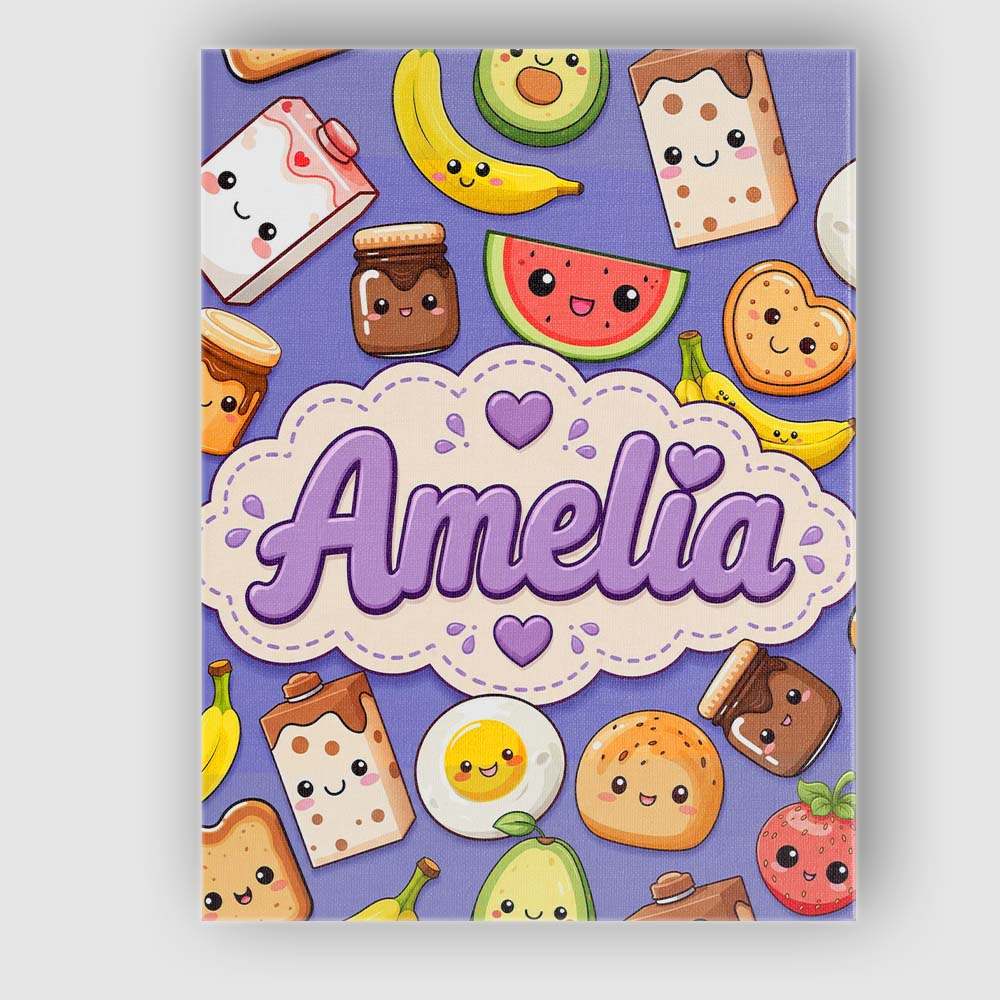 Personalised Name Cute Kawaii Breakfast Custom  Modern Room Accent Elegant Feature Canvas Wall Art Print Decor Picture Ready to Hang