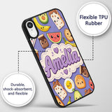 Cute Kawaii Breakfast Food Characters on Purple Custom Name Protective Phone Case Mobile Cover Durable Everyday Smartphone Shock Resistant