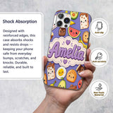 Cute Kawaii Breakfast Food Characters on Purple Custom Name Protective Phone Case Mobile Cover Durable Everyday Smartphone Shock Resistant