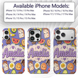 Cute Kawaii Breakfast Food Characters on Purple Custom Name Protective Phone Case Mobile Cover Durable Everyday Smartphone Shock Resistant