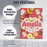 Personalised Name Cute Kawaii Breakfast Custom  Modern Room Accent Elegant Feature Canvas Wall Art Print Decor Picture Ready to Hang
