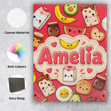 Personalised Name Cute Kawaii Breakfast Custom  Modern Room Accent Elegant Feature Canvas Wall Art Print Decor Picture Ready to Hang