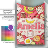 Cute Kawaii Breakfast Food Characters on Red Background Seamless  Personalised Custom Name Super Soft Fleece Blanket Bed Sofa Throw