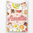 Cute Kawaii Breakfast Food Characters on White Background Seamless  Personalised Custom Name Super Soft Fleece Blanket Bed Sofa Throw