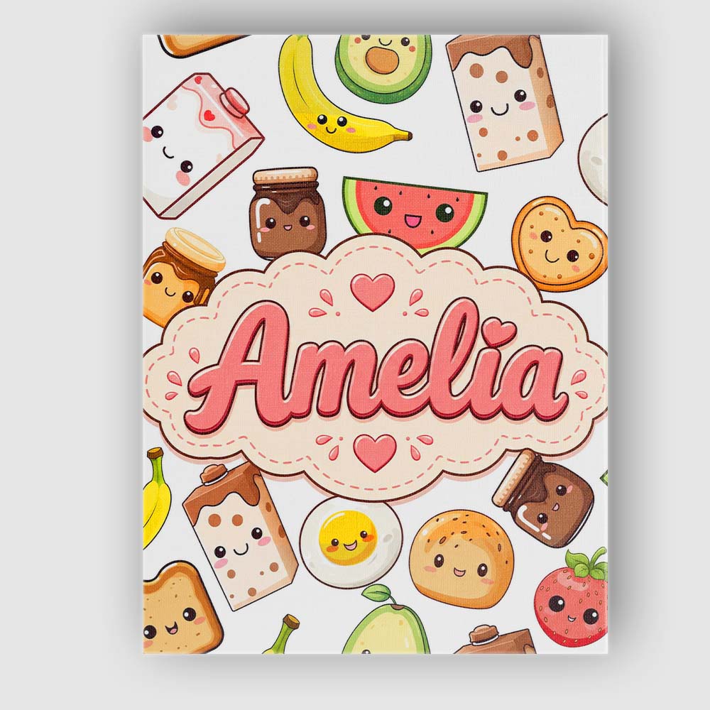 Personalised Name Cute Kawaii Breakfast Custom  Modern Room Accent Elegant Feature Canvas Wall Art Print Decor Picture Ready to Hang