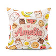 Custom Name Kawaii Breakfast Food Characters on White Background Square Filled Cushion Throw Pillow Sofa Bed Home Decor Zip Washable UK Made
