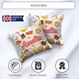 Custom Name Kawaii Breakfast Food Characters on White Background Square Filled Cushion Throw Pillow Sofa Bed Home Decor Zip Washable UK Made