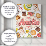 Personalised Name Cute Kawaii Breakfast Custom  Modern Room Accent Elegant Feature Canvas Wall Art Print Decor Picture Ready to Hang