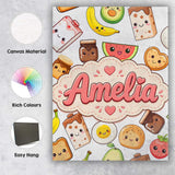 Personalised Name Cute Kawaii Breakfast Custom  Modern Room Accent Elegant Feature Canvas Wall Art Print Decor Picture Ready to Hang