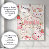 Personalised Name Cute Kawaii Strawberry Custom  Unique Gift Idea Elegant Feature Canvas Wall Art Print Decor Picture Ready to Hang