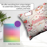 Custom Name Cute Kawaii Strawberry Drinks and Cat Cups on Cream Square Filled Cushion Throw Pillow Sofa Bed Home Decor Zip Washable UK Made