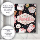 Personalised Name Cute Kawaii Strawberry Custom  Unique Gift Idea Elegant Feature Canvas Wall Art Print Decor Picture Ready to Hang