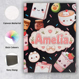 Personalised Name Cute Kawaii Strawberry Custom  Unique Gift Idea Elegant Feature Canvas Wall Art Print Decor Picture Ready to Hang