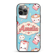 Cute Kawaii Strawberry Drinks and Cat Cups on Custom Name Protective Phone Case Mobile Cover Durable Everyday Smartphone Shock Resistant