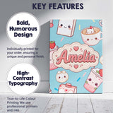Personalised Name Cute Kawaii Strawberry Custom  Unique Gift Idea Elegant Feature Canvas Wall Art Print Decor Picture Ready to Hang