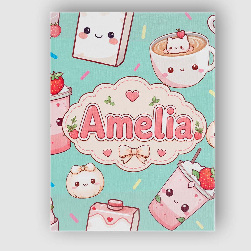 Personalised Name Cute Kawaii Strawberry Custom  Unique Gift Idea Elegant Feature Canvas Wall Art Print Decor Picture Ready to Hang