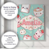Personalised Name Cute Kawaii Strawberry Custom  Unique Gift Idea Elegant Feature Canvas Wall Art Print Decor Picture Ready to Hang