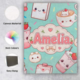 Personalised Name Cute Kawaii Strawberry Custom  Unique Gift Idea Elegant Feature Canvas Wall Art Print Decor Picture Ready to Hang