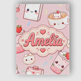 Personalised Name Kawaii Strawberry Drinks Custom  Unique Gift Idea Elegant Feature Canvas Wall Art Print Decor Picture Ready to Hang