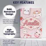Personalised Name Kawaii Strawberry Drinks Custom  Unique Gift Idea Elegant Feature Canvas Wall Art Print Decor Picture Ready to Hang