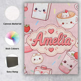 Personalised Name Kawaii Strawberry Drinks Custom  Unique Gift Idea Elegant Feature Canvas Wall Art Print Decor Picture Ready to Hang