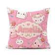 Custom Name Cute Kawaii Strawberry Drinks and Cat Cups on Pink Square Filled Cushion Throw Pillow Sofa Bed Home Decor Zip Washable UK Made