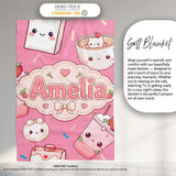 Cute Kawaii Strawberry Drinks and Cat Cups on Pink Background  Personalised Custom Name Super Soft Fleece Blanket Bed Sofa Throw