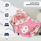 Cute Kawaii Strawberry Drinks and Cat Cups on Pink Background  Personalised Custom Name Super Soft Fleece Blanket Bed Sofa Throw