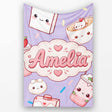 Kawaii Strawberry Drinks and Cat Cups on Purple Seamless Pattern  Personalised Custom Name Super Soft Fleece Blanket Bed Sofa Throw