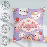 Custom Name Kawaii Strawberry Drinks and Cups on Purple Seamless Square Filled Cushion Throw Pillow Sofa Bed Home Decor Zip Washable UK Made