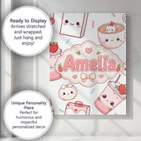 Personalised Name Cute Kawaii Strawberry Custom  Unique Gift Idea Elegant Feature Canvas Wall Art Print Decor Picture Ready to Hang