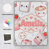 Personalised Name Cute Kawaii Strawberry Custom  Unique Gift Idea Elegant Feature Canvas Wall Art Print Decor Picture Ready to Hang