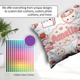 Custom Name Cute Kawaii Strawberry Drinks and Cat Cups on White Square Filled Cushion Throw Pillow Sofa Bed Home Decor Zip Washable UK Made