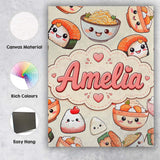 Personalised Name Cute Kawaii Sushi Rice Custom  Unique Gift Idea Elegant Feature Canvas Wall Art Print Decor Picture Ready to Hang